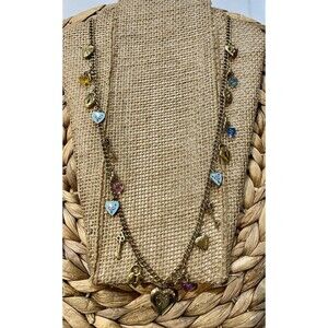 1928 Jewelry Co Charm Necklace Gold Tone Heart Cherub Cupid Victorian Valentine